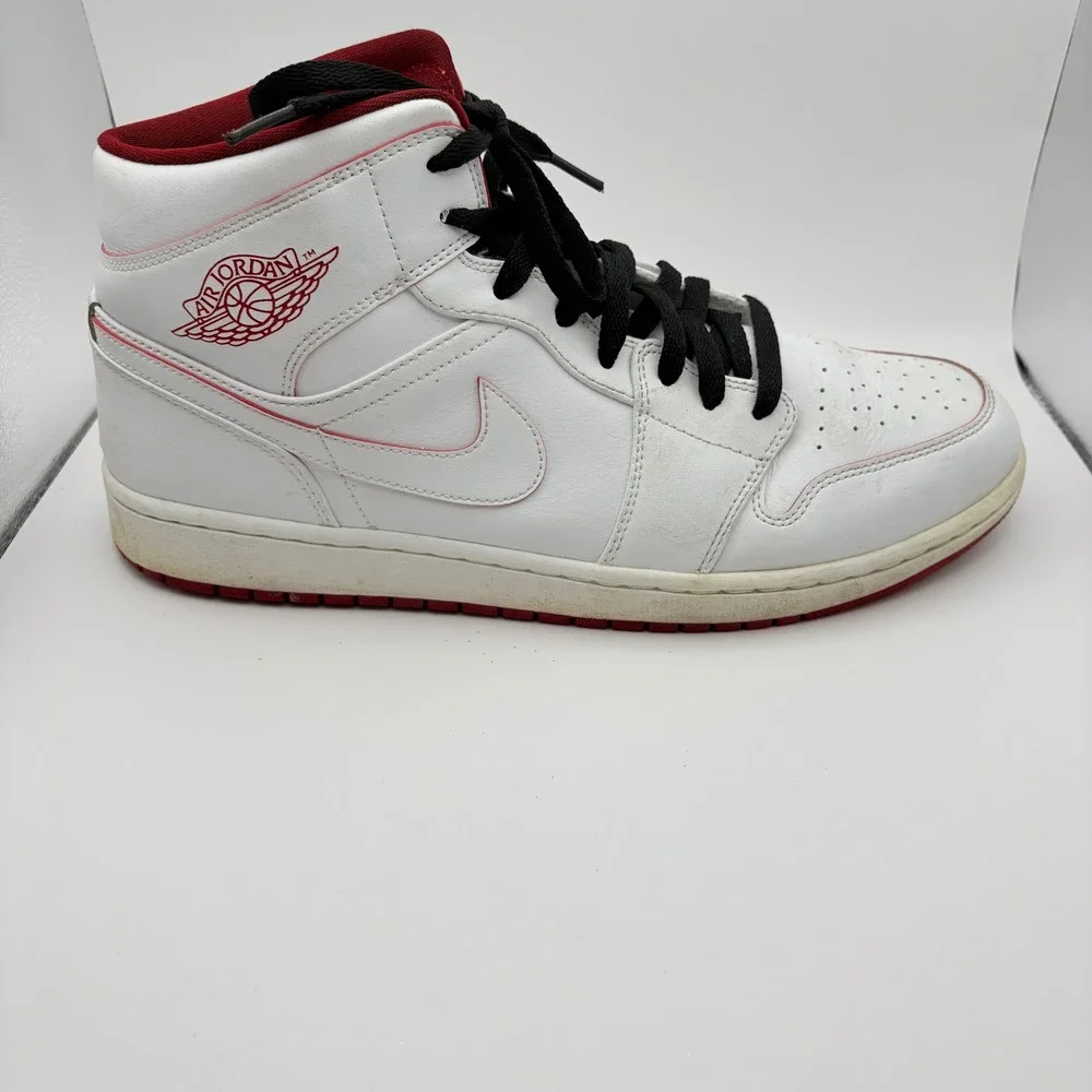Jordan Mens Size 12 Air Jordan 1 Mid White Red 554724-103 Basketball Shoes